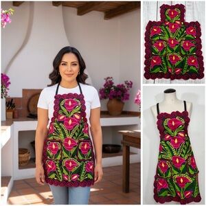 Mexican Embroidered Calla Lily Zinacantan Artisan Apron
